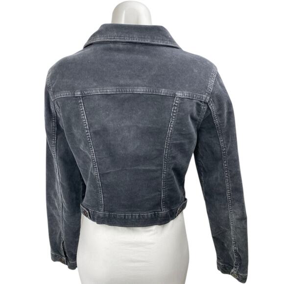 Urban Outfitters BDG Black Corduroy Velvet Velour Long Sleeve Crop Coat Jacket S - Picture 2 of 4